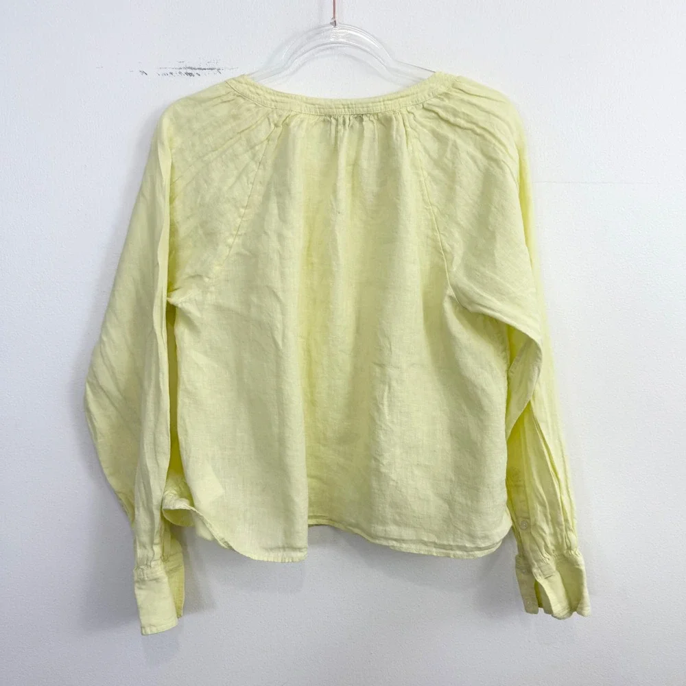 J.Crew 100% Linen Cabana Popover Top Pale Yellow Size Large